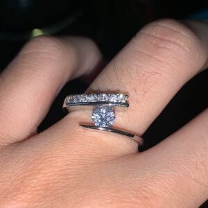 Elegant Silver Wrapped Ring with Faux Diamond Center + Band